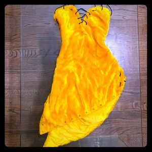 Faux fur yellow dress. Burning Man outfit.